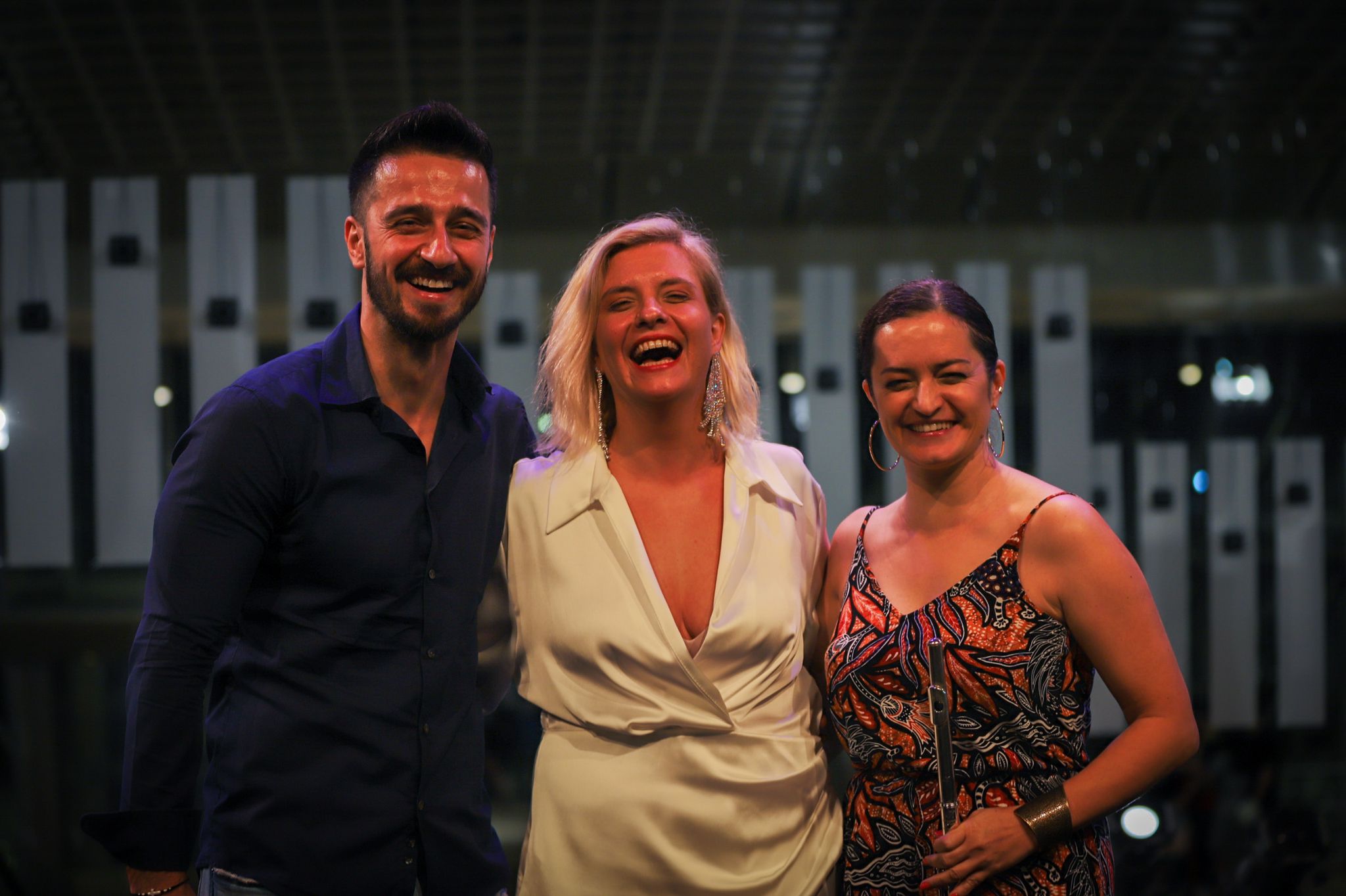 Macedonian music performers Boyana, Stefan and Irena at Esplanade Upper Concourse Singapore